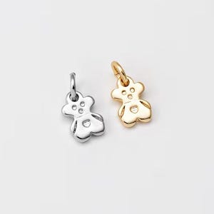 2PCS - Mini Bear Brass Pendant, Tiny Bear Animal Dangle Pendant, Minimalist Jewelry Making, Real 14K Gold & Rhodium Plated [TT0039]