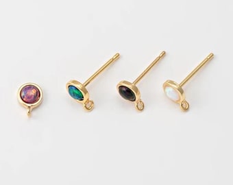 2 STKS: kleine opaaloorbel, ronde oorbel van 5 mm, eenvoudige kleine ronde oorknopjes, sierlijke oorbellen, echt 14 kt verguld [G0249-PG]
