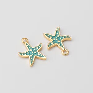 4PCS - Starfish Pendant, Tiny Enamel Starfish Dangle Charm, Summer Jewelry Making, Real 14K Gold Plated [P1026-PG]