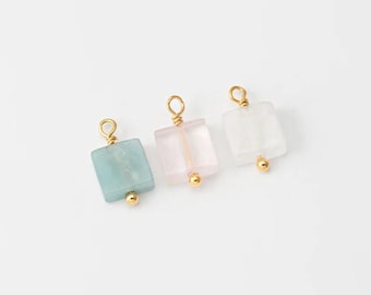 2PCS - Gemstone Square charms, Healing Crystal Charms, Dangle Gemstone Clear Charms, Jewelry Making, Real 14K Gold Plated [G0357-PG]