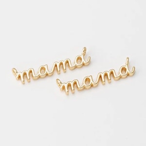 2 peças - Pingente de letra MAMA dourado para dia das mães, conector de barra, pingente delicado com letra, presentes para a mãe, banhado a ouro 14K genuíno [C0242-PG]