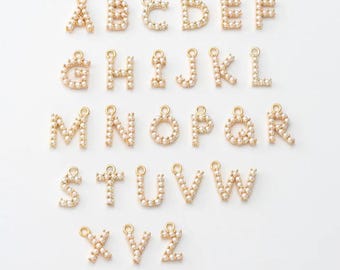 1PC - Pearl Alphabet Charm, A to Z Letter Initial Pendant, Gold Plated Brass Charm for Necklace or Bracelet, Real 14K Gold Plated [P1412-PG]
