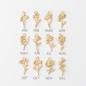 2STÜCK - Muttertag Schmuck Charm, Gold Blumen baumeln Charms, Geburt Blume personalisierte Halskette Anhänger, echte 14K Gold überzogen [P1523-PG]