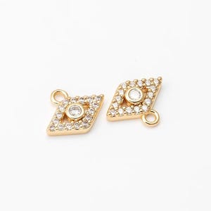 2PCS - Small Gold Clear CZ Evil Eye Charms, Evil Eye Dangle Pendant, Angular Position Evil Eye Charm, Real 14K Gold Plated [P1519-PG]