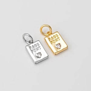 2PCS - Passport Charm, Mini Travel Pendant, Abroad Passport Heart Minimalist Jewelry Making, Real 14K Gold & Rhodium Plated [P1995]