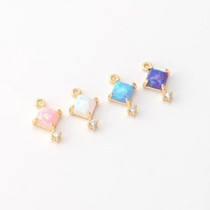 1 st: kleine vierkante opaal bedel, kleine druppelvormige hanger met CZ, rechthoekige opaal bedel, sierlijke hangbedel, echt 14 kt goud verguld [G0261-PG]