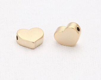 4PCS - Heart Beads, 14K Matte Gold & Matte Rhodium-Plated  [B0006-M]