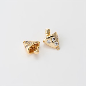 2 STÜCKE - Winziger Kristall-Zirkon-Pilz-Charm, Mini-Pilz-Anhänger, Gemüseanhänger, echt 14K vergoldet [P1762-PG]