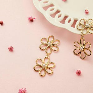 4PCS - Flower Charm, flower gold pendants, Flower Brass Pendant, Real 14K Gold Plated [P0972-PG]