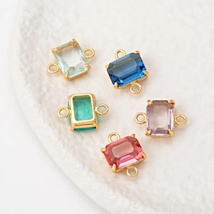 2PCS - Rectangle Shape Aqua Pink Violet Emerald Sapphire Glass Connector, Square Glass Bracelet Connector, Real 14K Gold Plated [G0423-PG]