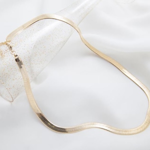 1PC - 16&quot; Finished Herringbone Chain, Lobster Clasp, Snake chain, basic curb Chain, 14K GOLD Plated [NT0019]