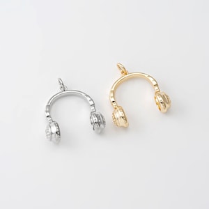 1PC - Headset Charm, Wireless Headphones Pendant for Necklace or Bracelet Jewelry Making, Real 14K Gold & Rhodium Plated [P1952]