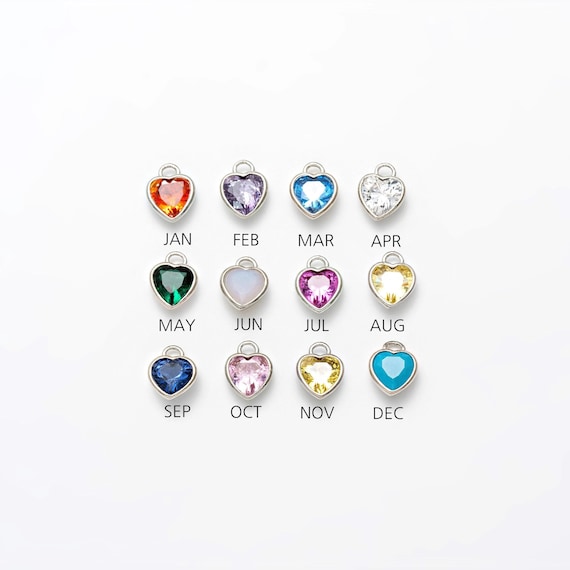 2PCS- Customizable Heart Birthstone Charm, Unique Mother's Day Present, Cubic Heart Charms for Jewelry Making, Rhodium Plated [P1471-PR]