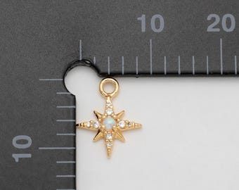 2PCS - Tiny Opal Star Pendant, Small CZ Star Charms, Gold Crystal zirconia Dangle Star Charm, Gift For Her [G0360]