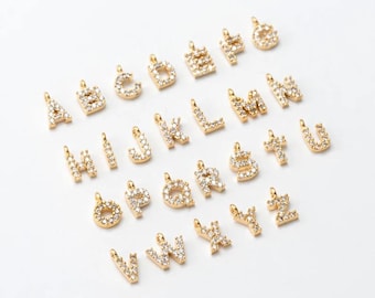 2PCS - A~Z (select 26 Letters) Alphabet Charms, Tiny Initial Charm, Letter Cubic Pendant, Jewelry Suppliers, Real 14K Gold Plated [P0076-PG]