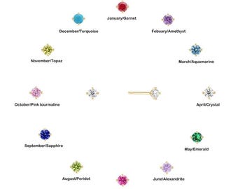 2PCS - 3mm Birthstone CZ Stud Earrings, Dainty 925 Sterling Silver Post, 12 Colors for Each Month, Real 14K Gold Plated [E0621-PG]