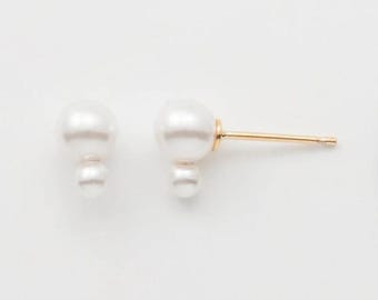 2 STÜCK - Perle Ohrstecker, Perle runde Ohrstecker, Hochzeitsschmuck, Echt 14K Gold [E0683-PG]