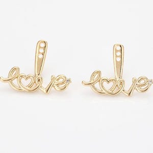 2 STÜCK - "Die ""Liebe"" Buchstabe Ohrjacke, Ohrmanschette Ohrring, echtes 14K Gold & rhodiniert [E0272]"