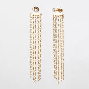 2PCS - Long Chain Ear Jacket, Chain Earring, Jewelry Earring Supplies, Real 14K Gold Plated [E0342-PG]