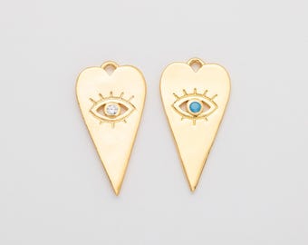1PC - Heart Cubic Evil Eye Pendant, Turquoise Evil Eye Charms, Heart Evil Eye, Real 14K Gold Plated [P0743-PG]