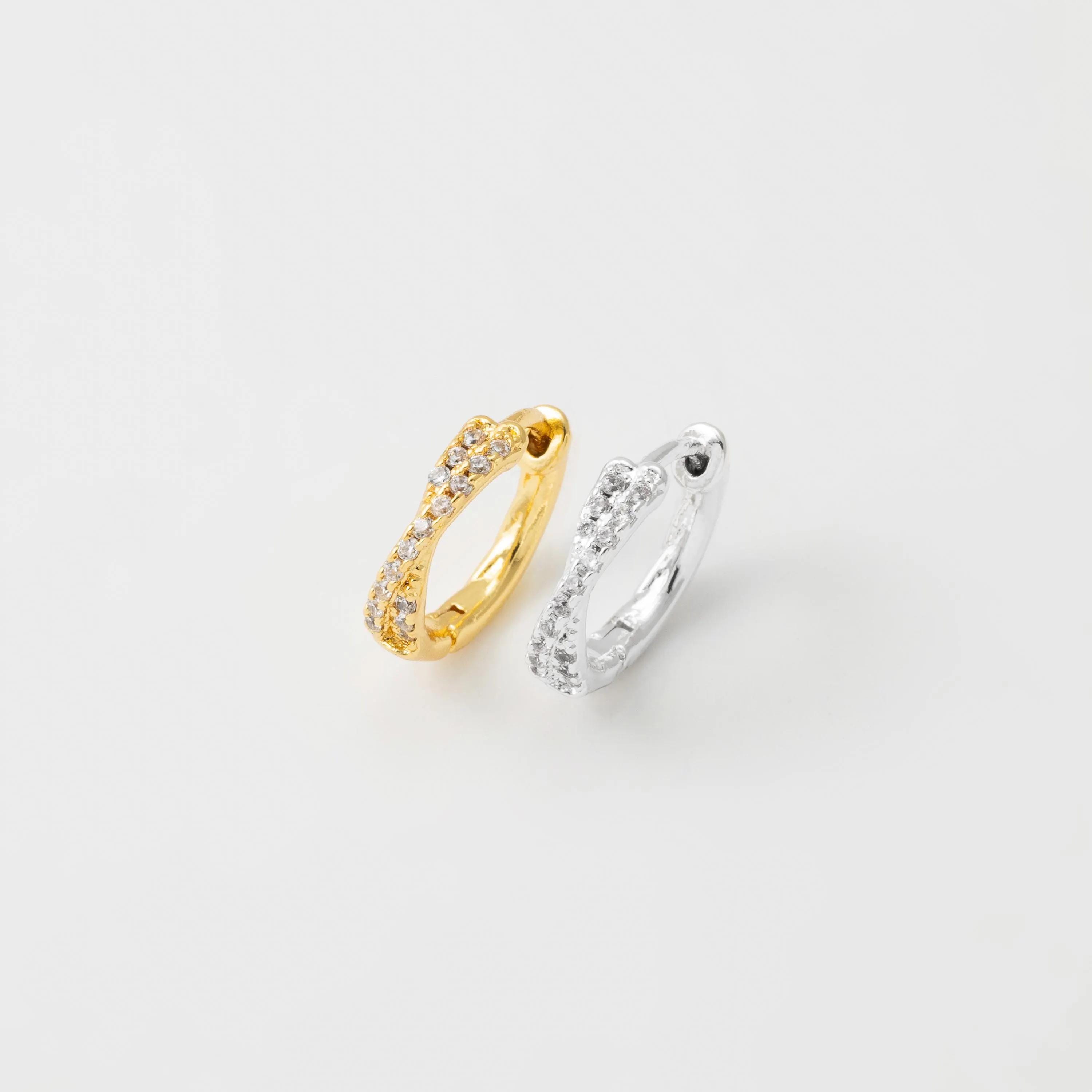 2PCS - X Cross Cubic Hoop Earrings, Minimalist One Touch Earring, CZ ...