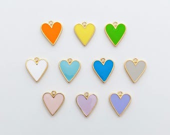 2PCS - Colorful Epoxy Heart Charm, Gold Plated Enamel Heart Pendant for DIY Necklace, Real 14K Gold Plated Over Brass [P1168-PG]