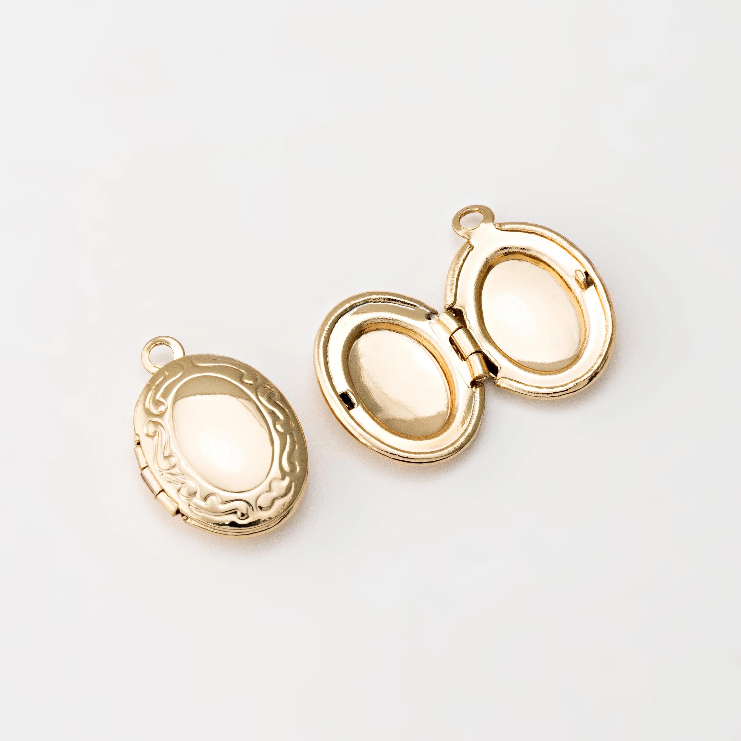 2PCS - Oval Locket Charm, Gold Locket Dangle Pendant, Minimalist ...