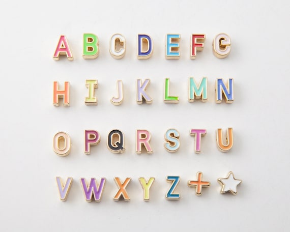 6PCS 8mm Enamel Initial Alphabet Beads, Colorful Gold Lined