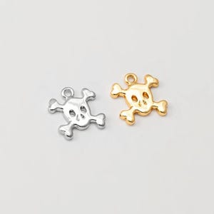 2PCS - Mini Skull Charm, Halloween Jewelry Making, Gold Skeleton Dangle Pendant, Real 14K Gold & Rhodium Plated [P0251]