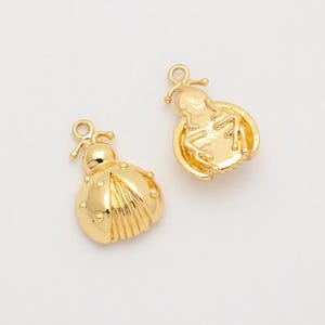 4PCS - Ladybug Pendant, Ladybug Charm, Animal Charm, Solid 3D Charm, Gold Tiny Ladybug Charms, Real 14K Gold Plated [P0691-PG]