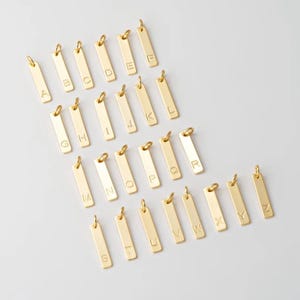 2PCS - Rectangle Bar Initial Charms, A to Z Engraved Letter Tag Pendant for Personalized Jewelry, Real 14K Gold Plated [P1586-PG]