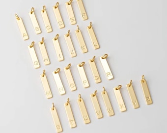 6PCS - Rectangle Bar Initial Charms, A to Z Engraved Letter Tag Pendant for Personalized Jewelry, Real 14K Gold Plated [P1586-PG]