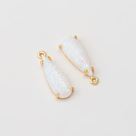 1PC - Tiny Teardrop White Opal 5x15mm Charm, Teardrop pendant, Opal pendant, Dainty charm, Real 14K Gold & Rhodium Plated [G0271-WH]