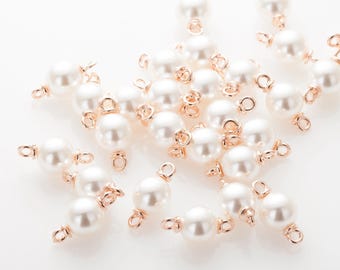 4PCS - 8mm, 10mm Pearl Dangle connector, Round connector, Jewelry Charm Polished Rose Gold-Plated [BY0007-PRGGP]