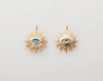 4PCS - Evil Eye Turquoise Pendant, Evil Eyes Charm Matte Gold-Plated [AA0198-MG]