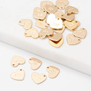 2PCS - A~Z  (select from 26 Letter) Alphabet, Heart stamping bar, Cursive Letter, Initial Charms, Real 14K Gold Plated  [P0686-PG]