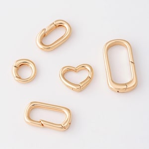 1PC - Fermoirs ronds coeurs ovales pour bijoux, Connecteur à ressort doré, Pendentif mousqueton, Or 14 carats [LT0082-PG]