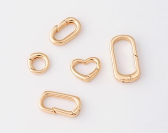 1PC - Heart Oval Round Lock Clasps for Jewelry, Gold Spring Lock Connector, Carabiner Lock Pendant, 14K Gold Tone [LT0082-PG]