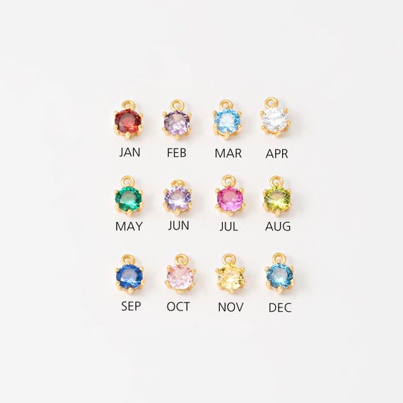 2PCS - 4.25mm CZ Birthstone Charm, Round Cubic Birthstone Pendant, Personalized Jewelry Making, Real 14K Gold Plated [P2163-PG]