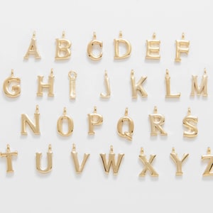 4 piezas - Dijes del alfabeto de la A a la Z, dije inicial, colgantes de letras doradas, fabricación de joyas, proveedores de joyería, chapado en oro auténtico de 14 quilates [P0331-PG]