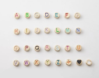 1PC - 8mm Enamel Initial Alphabet Beads, ABC Colorful Flat Round Beads, A-Z Letter Beads, Spacer beads, Enamel letter beads [CB0075]