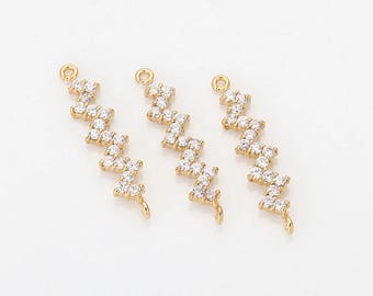 1PC - Long Bar Connector, Zigzag Dangle Connector, Necklace Making, Real 14K Gold & Rhodium Plated [C0228-PG]