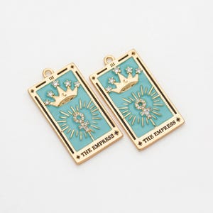 1PC - CZ Kaiser Tarot Karte Emaille Charms, Zierliche Kronen Anhänger, Symbolischer Rechteck Halsketten Charm, echt 14K Gold überzogen [P0871-PG]