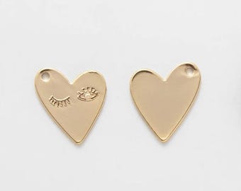 4PCS - Eye Heart charm, heart dainty pendants, Heart charm Jewelry Making, Real 14K Gold Plated [P1127-PG]