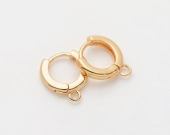 2PCS - 10mm 12mm 14mm Round Huggie Hoops Earrings, One Touch Earring, Dangle Earring Supplies, Real 14K Gold Plated [E0467-PG]