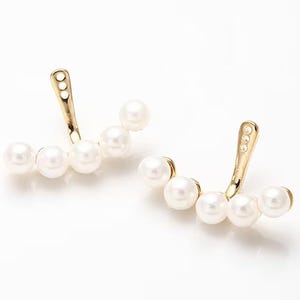 2PCS - 4.0mm Pearl Ear Jacket Earrings, Ear Cuff Earring, jewelry Supplies, Real 14K Gold &  Rhodium Plated [E0308L]