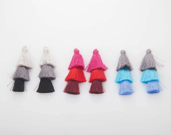 2PCS - 3 - Multi-Colored Thread Tassel Pendant Polished Gold-Plated   [T0024-PG]