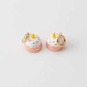 1PC - Cake Charm, Bakery Cooking Dangle Pendants, Mini Pink Enamel Food Charms, Necklace Jewelry Making, Real 14K Gold Plated [P1966-PG]