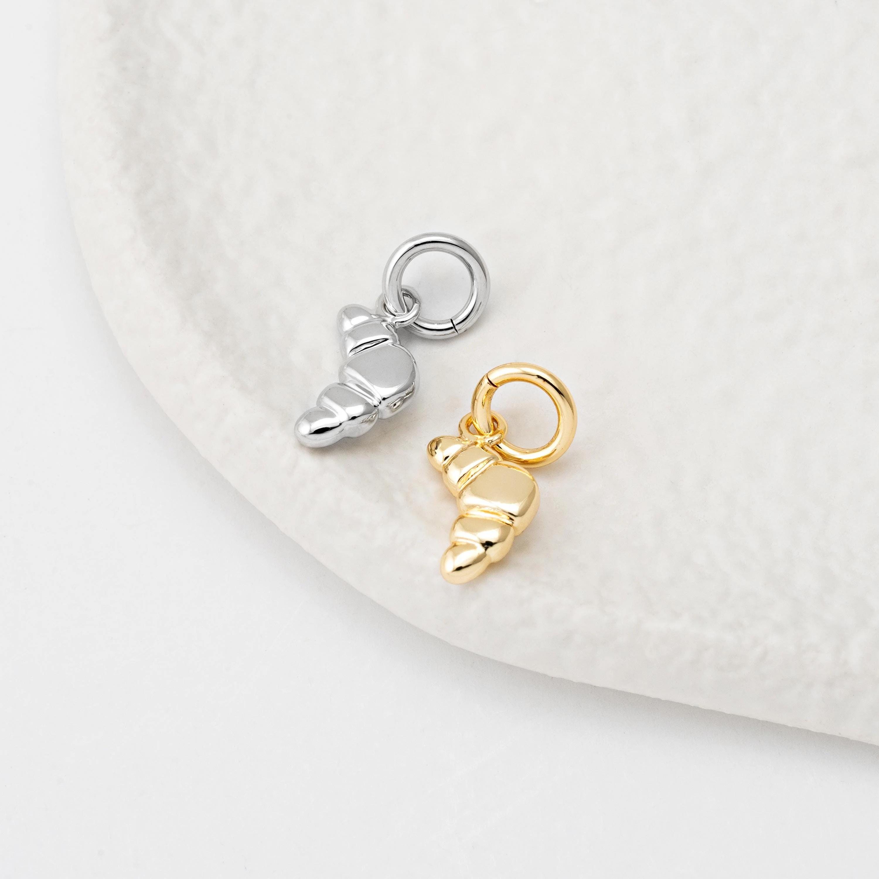 4PCS - Mini Croissant Charm, Bakery Food Brass Pendant, Minimalist Necklace Making, Real 14K Gold & Rhodium Plated [P2098]
