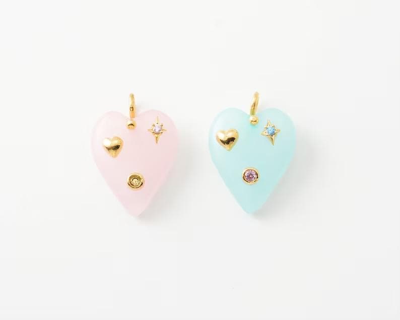 1PC - Heart Gmestone Charm, Stone heart CZ Pendant, Heart charms, Jewelry Making, Gift For Her, Real 14K Gold Plated [P1486-PG]